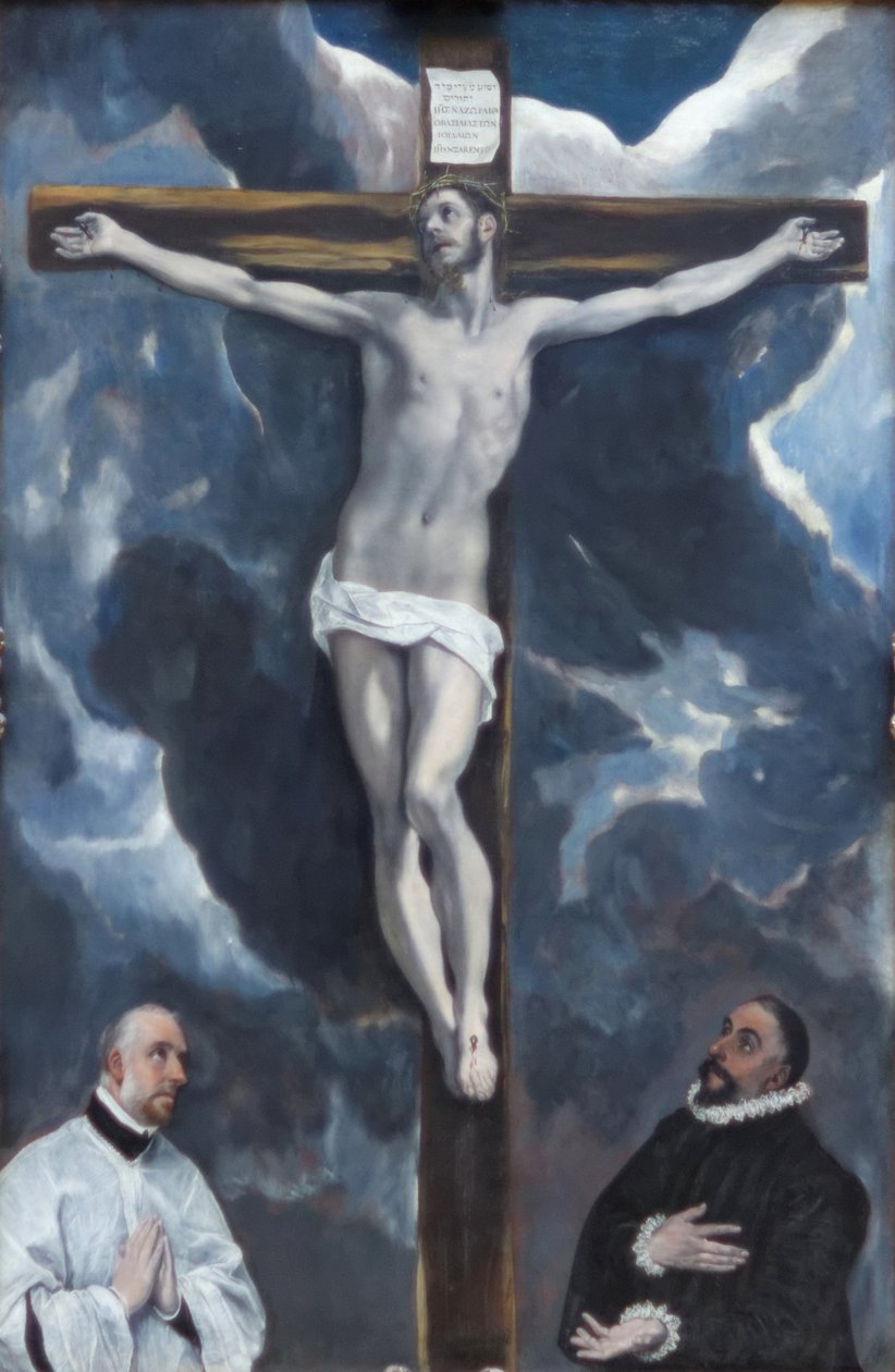 Christus am Kreuz, angebetet von zwei Stiftern von El Greco