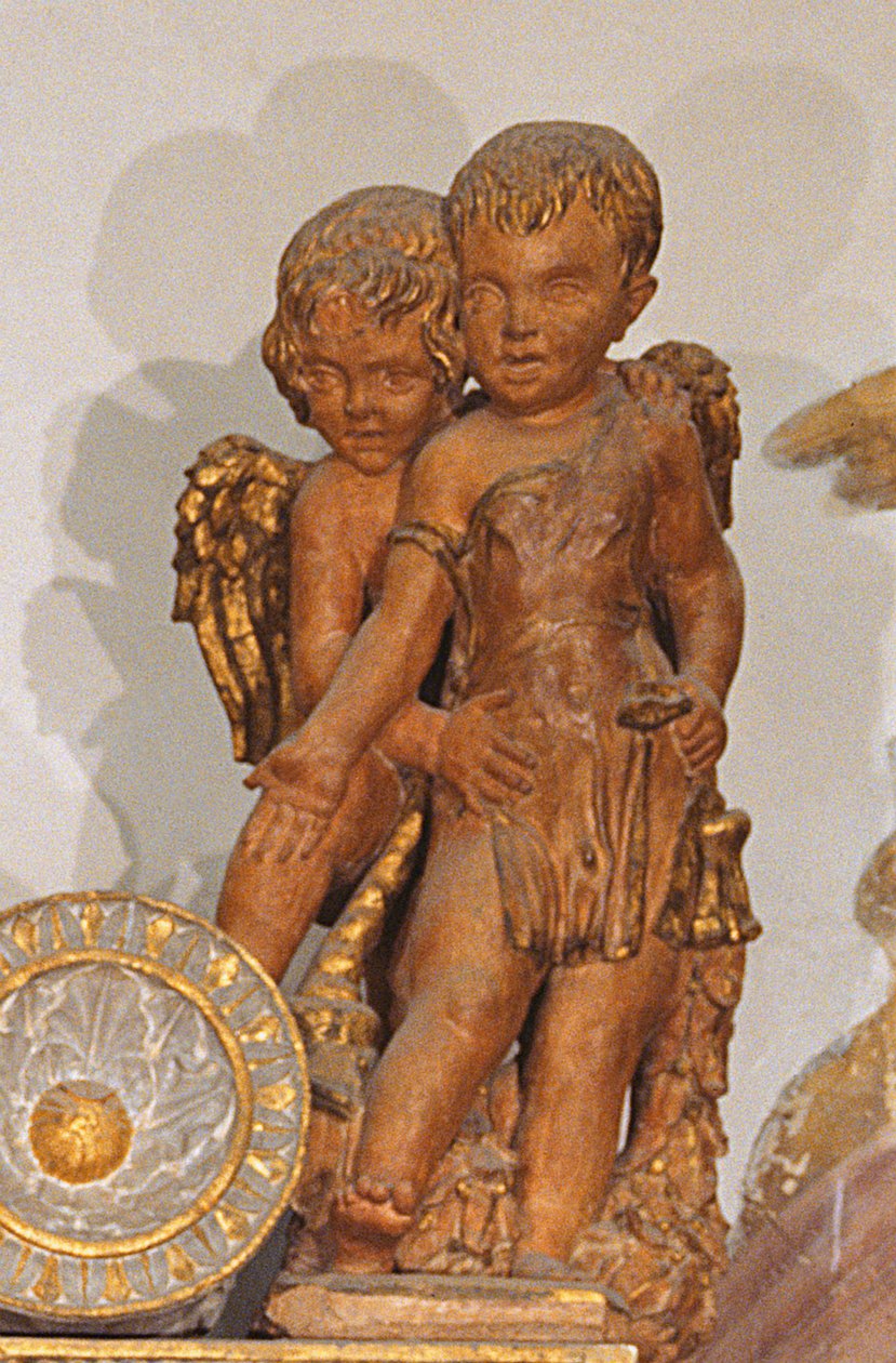 (Detail) Cavalcanti Verkündigung, vergoldeter Kalkstein von Donatello