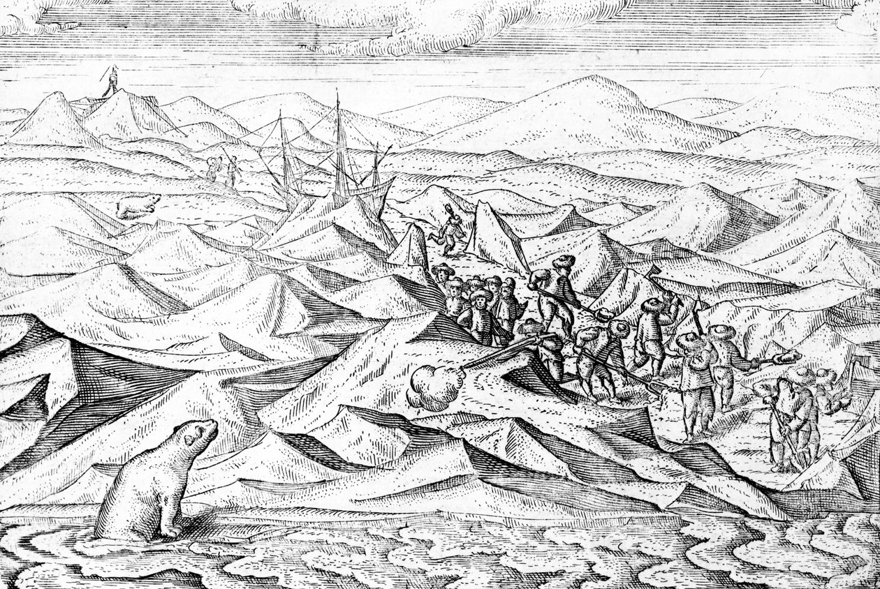 Freimachen eines Weges für ein im Eis gefangenes Schiff, Illustration aus 
