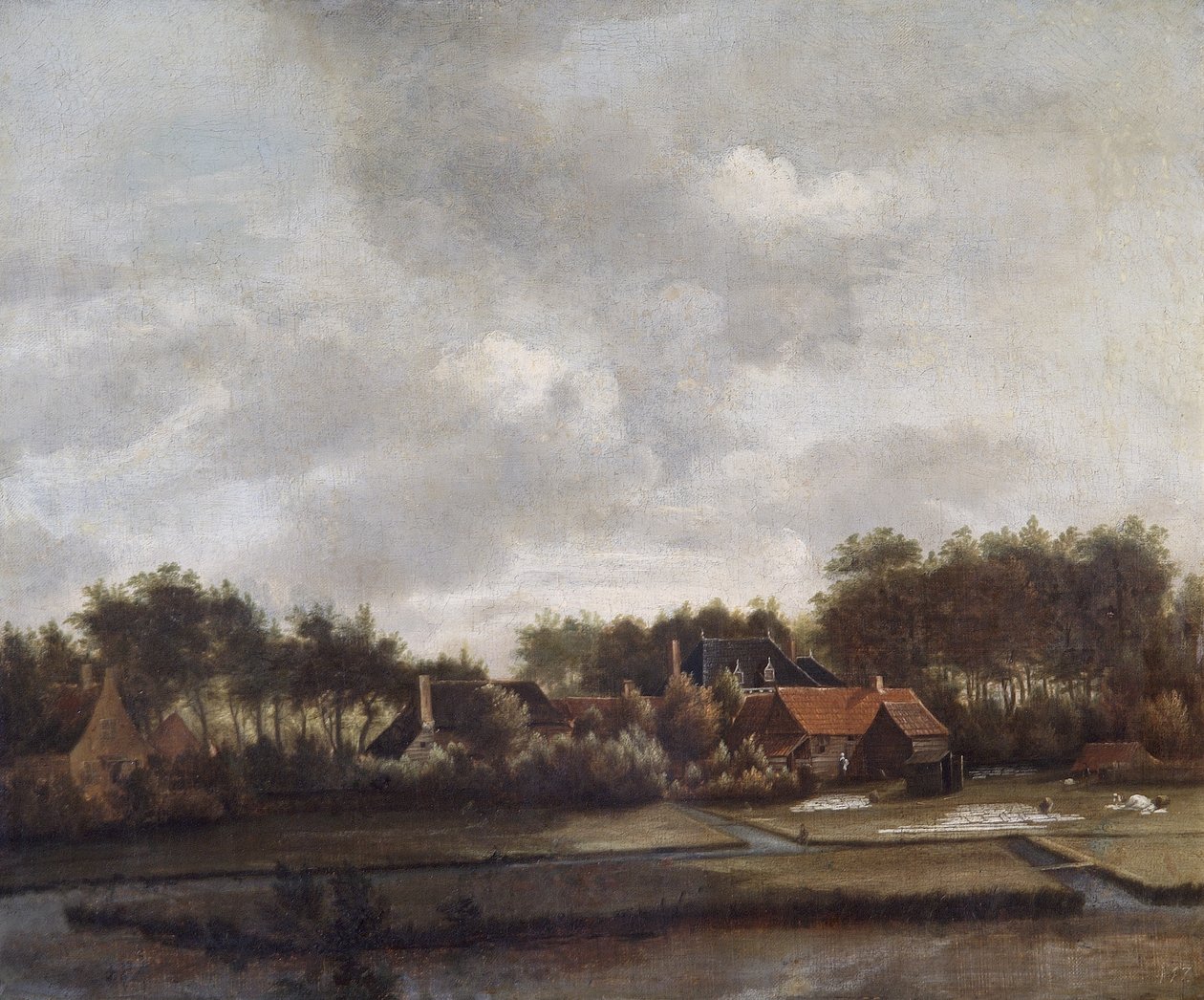 Landschaft mit Bleichwiesen von Dutch School