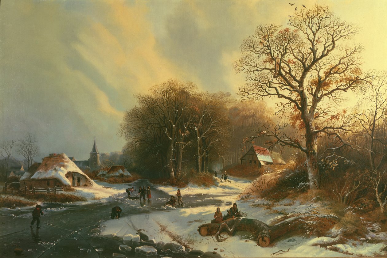 Figuren auf einem zugefrorenen Fluss von Dutch School Dutch School