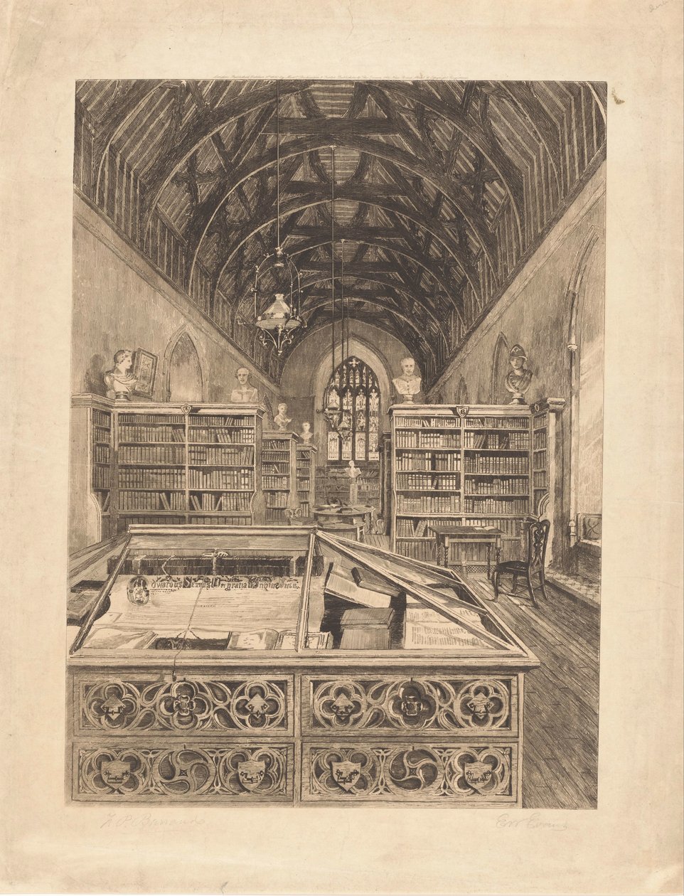 Innenraum einer Bibliothek von E.W. Evans (signed by artist)