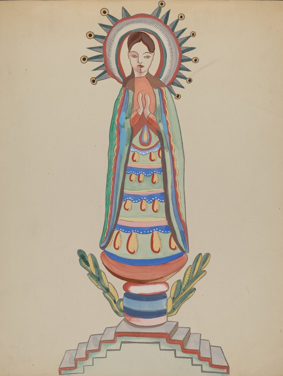 New Mexico, "Bulto", polychromierte Holzfigur von E. Boyd