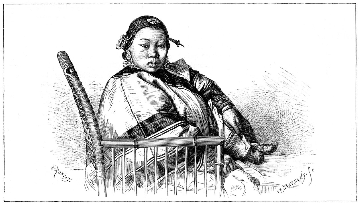 Frau mit gebundenen Füßen, China von Etienne Antoine Eugene Ronjat