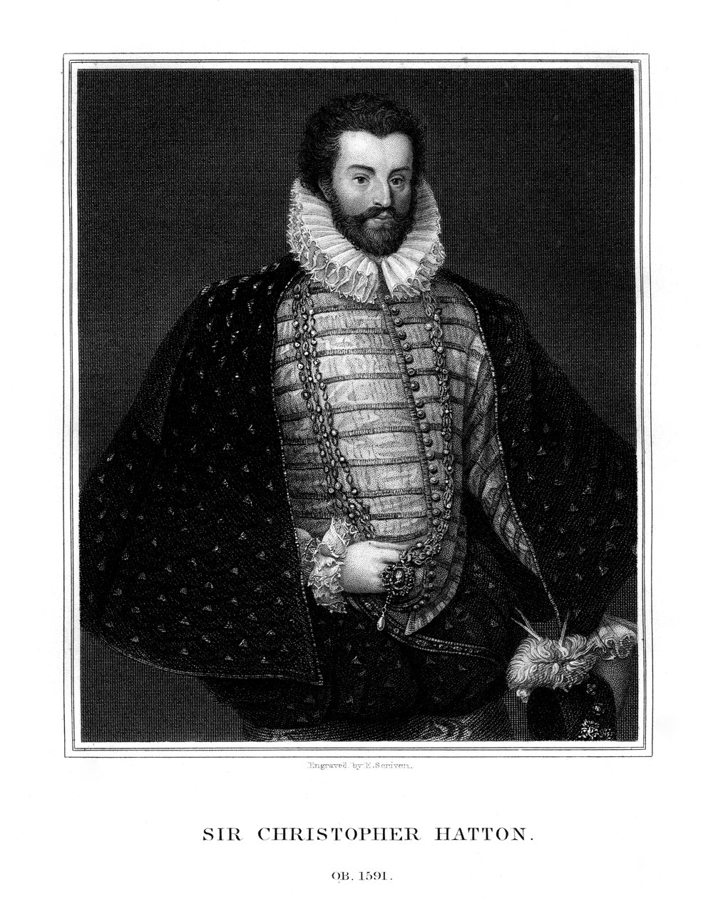 Sir Christopher Hatton, englischer Politiker, 1827 von E. Scriven