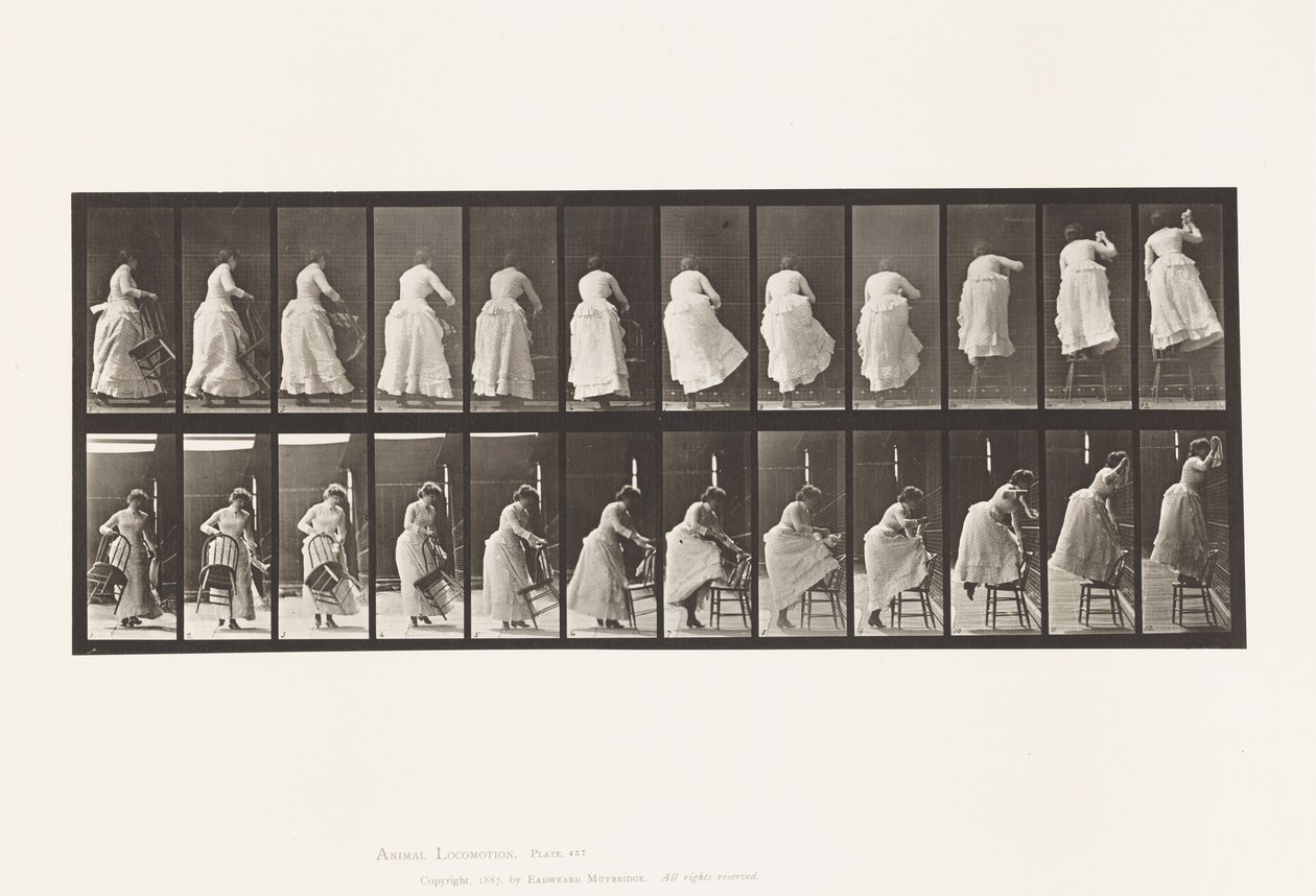 Tafel 457. Auf einen Stuhl steigen und nach oben greifen von Eadweard Muybridge