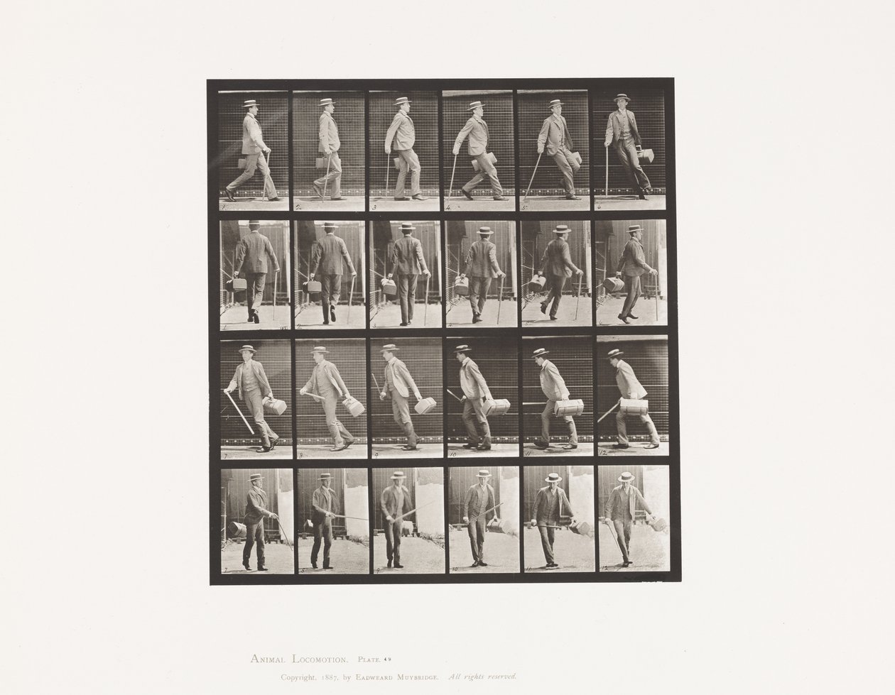 Tafel 49. Gehen und sich schnell umdrehen von Eadweard Muybridge
