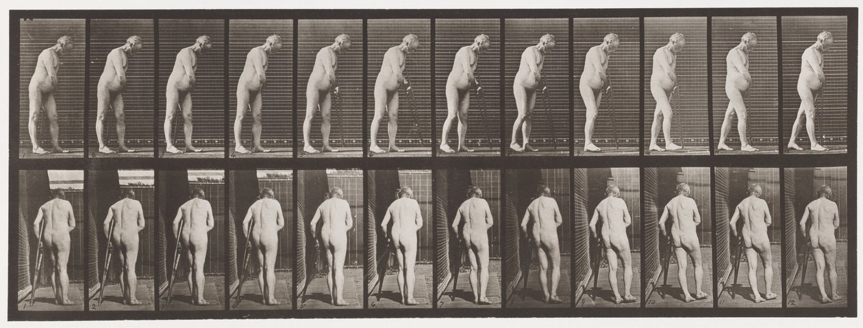 Tafel 547. Hemiplegie; Gehen mit Krücke von Eadweard Muybridge