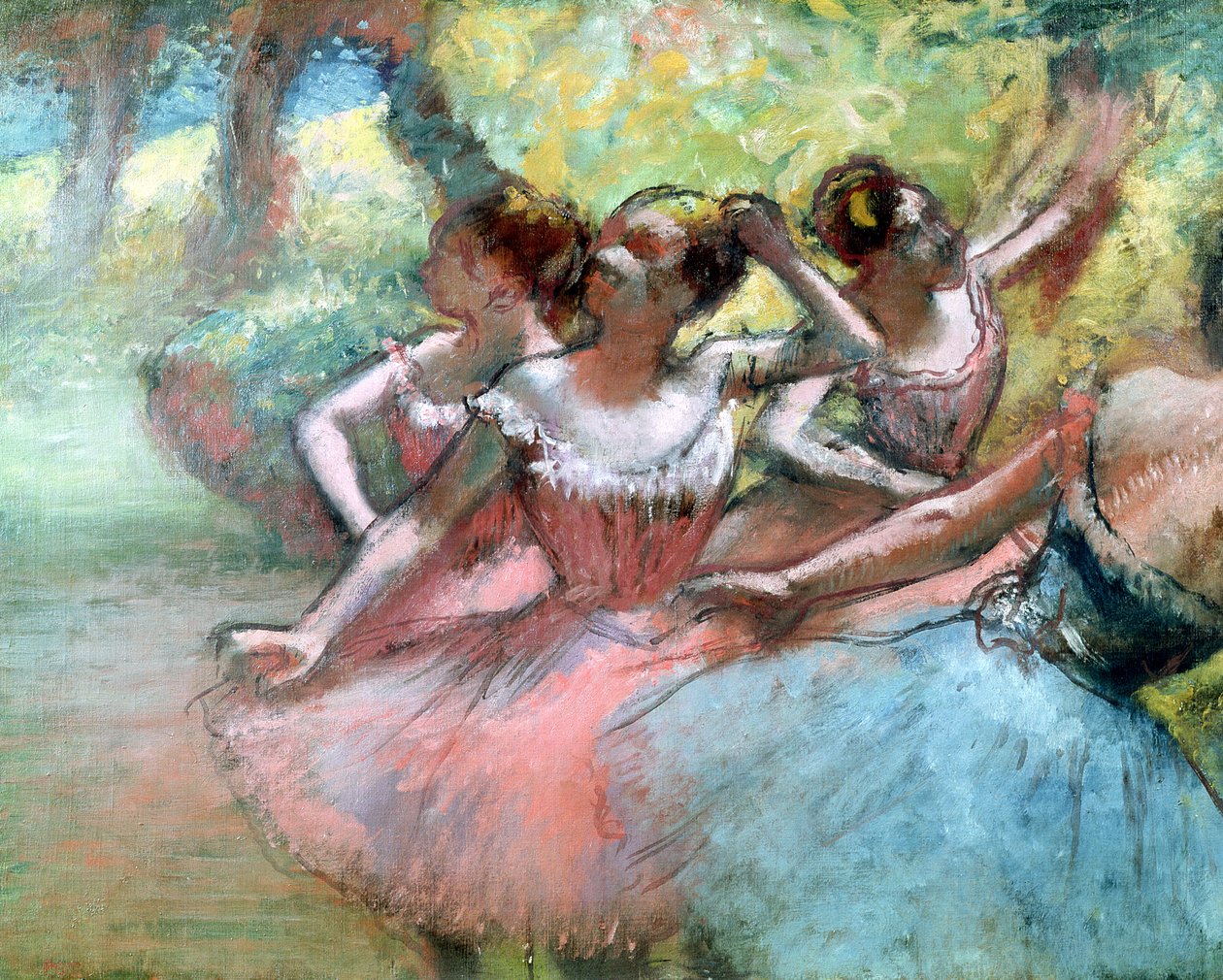 Vier Ballerinas auf der Bühne von Edgar Degas