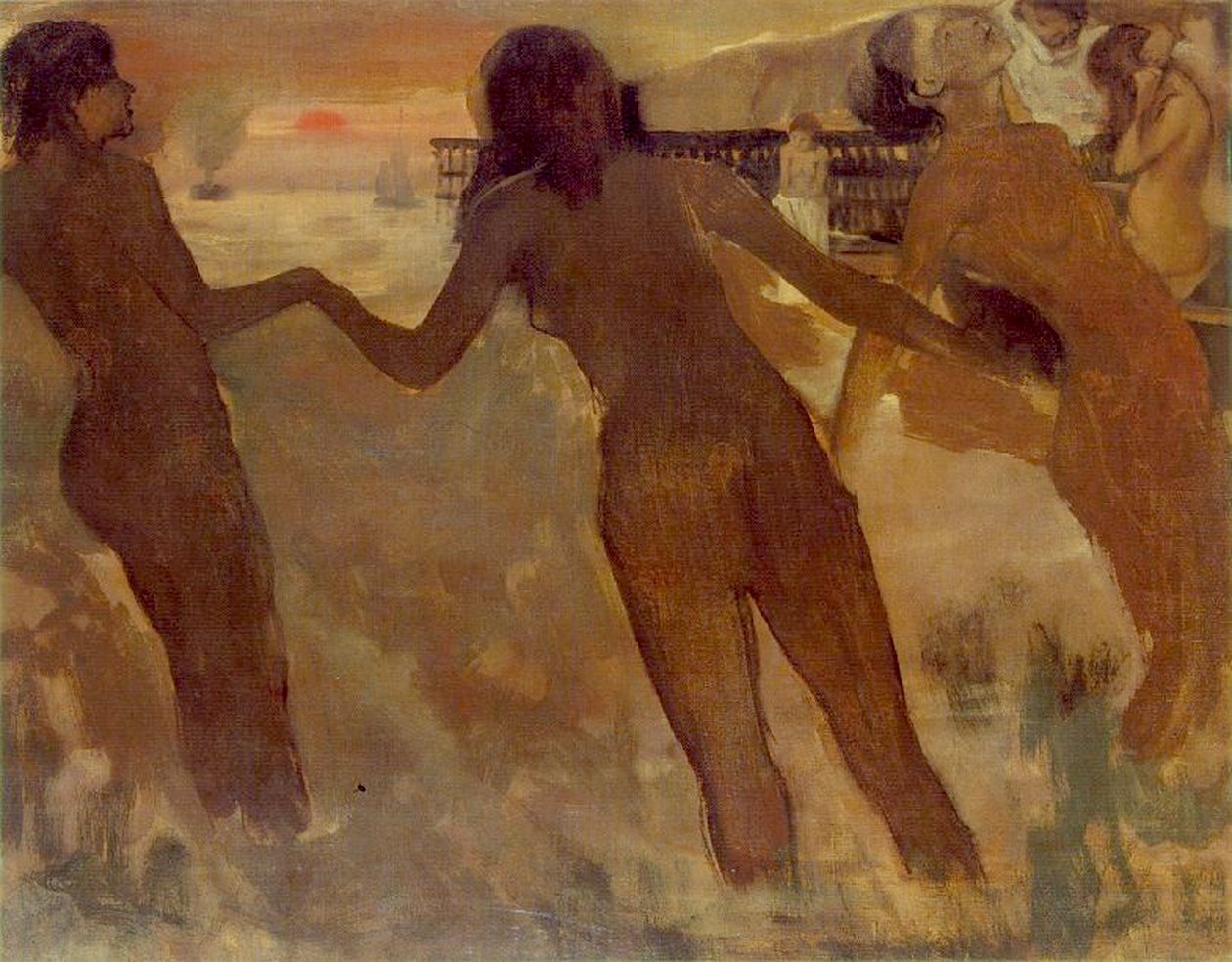 Bäuerinnen baden in der Dämmerung, 1875-76 von Edgar Degas