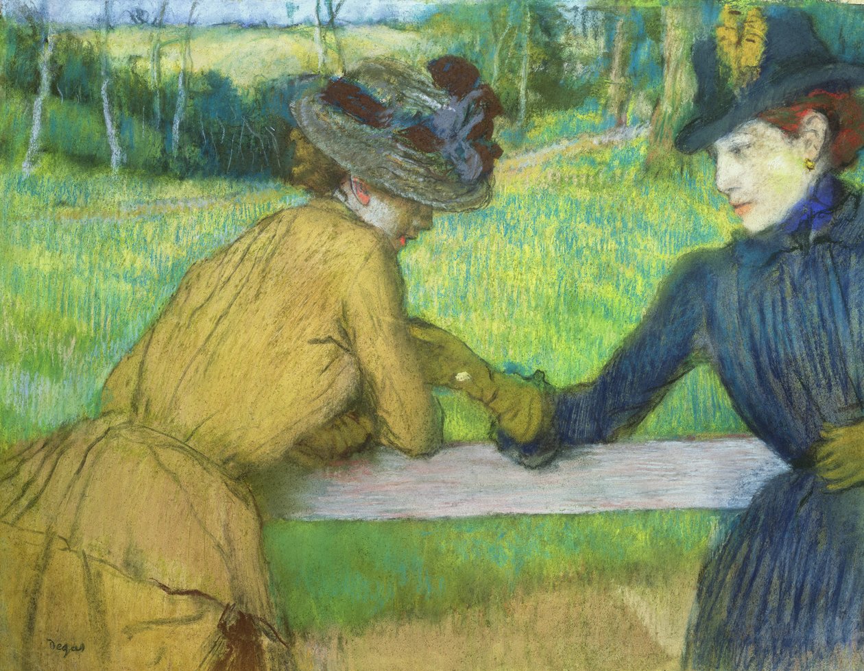 Zwei Frauen lehnen an einem Tor (Pastell) von Edgar Degas