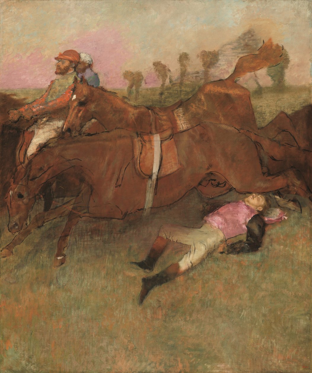 Szene vom Hindernisrennen: Der gefallene Jockey von Edgar Degas