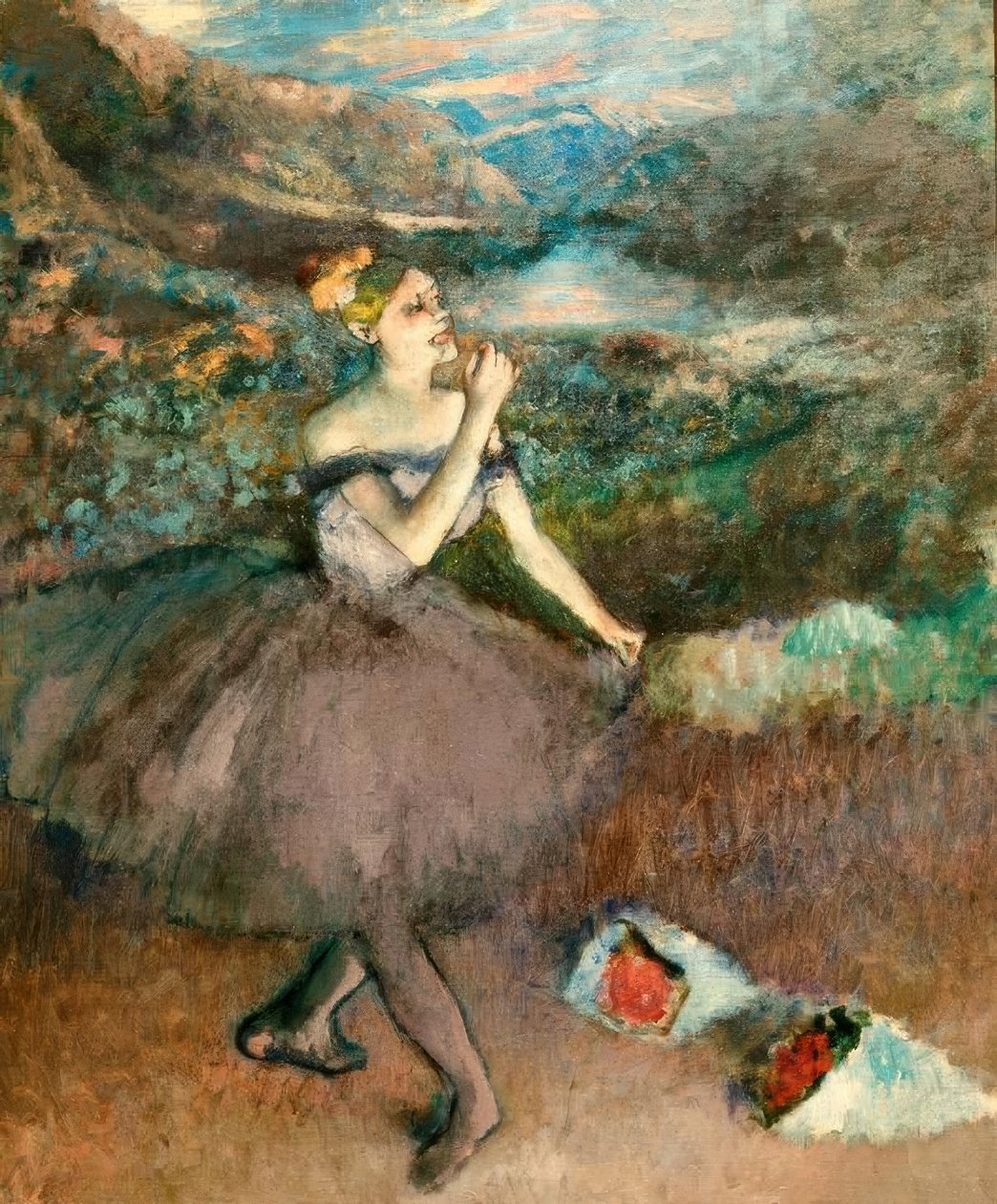 Tänzerin mit Blumensträußen von Edgar Degas