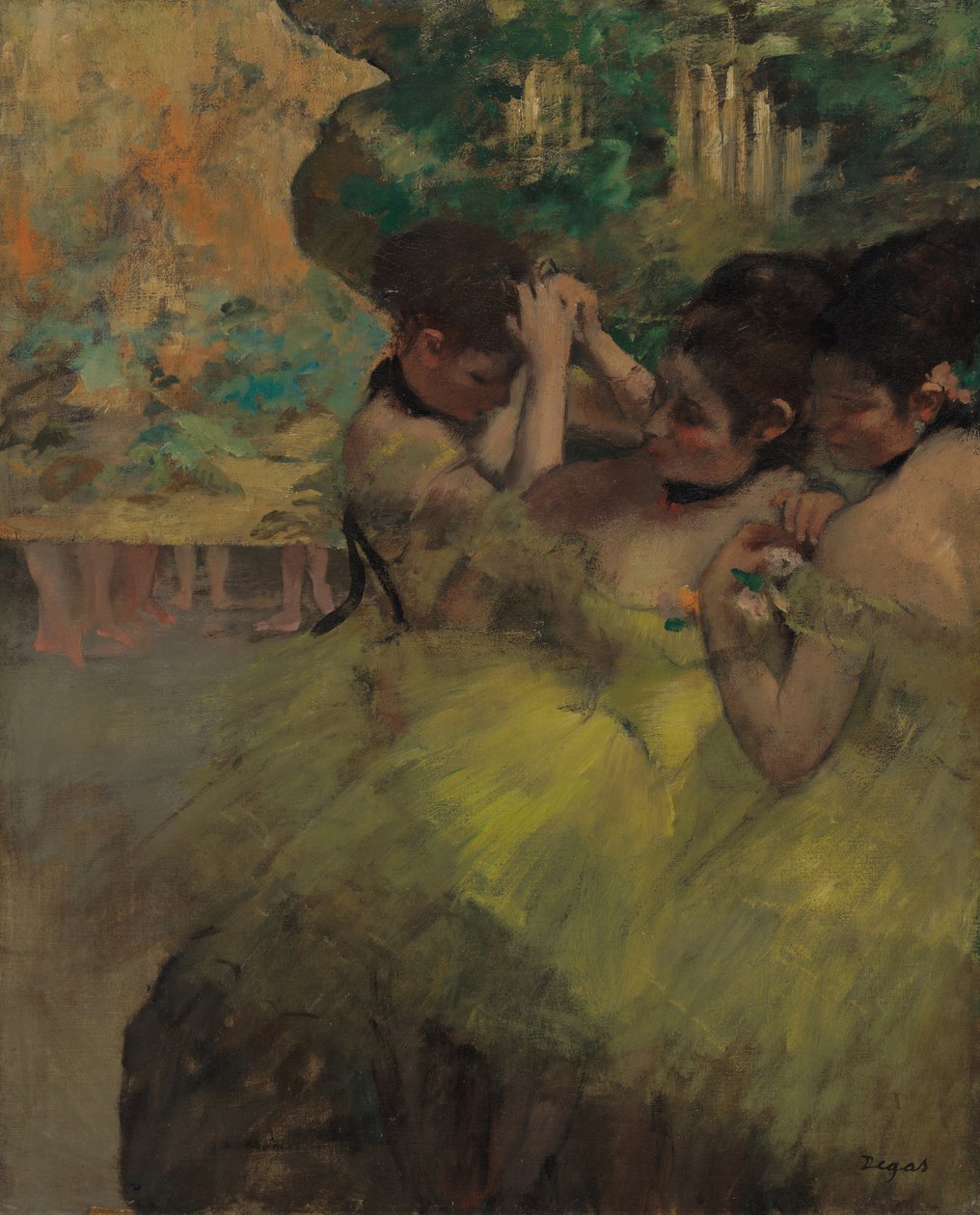 Gelbe Tänzerinnen in den Kulissen von Edgar Degas