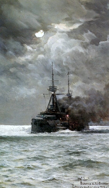 Kriegsschiff im Mondlicht von Edoardo De Martino
