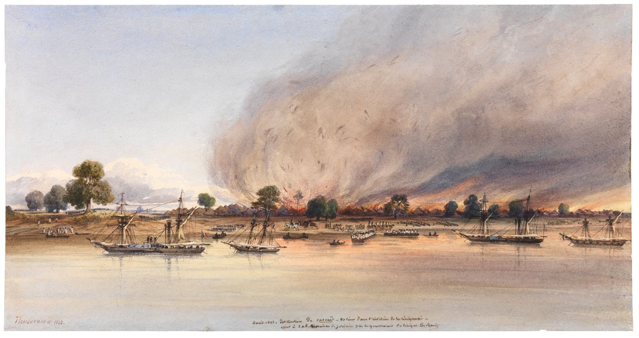 Die Zerstörung der Stadt Cascas im Senegal von Edouard Auguste Nousveaux