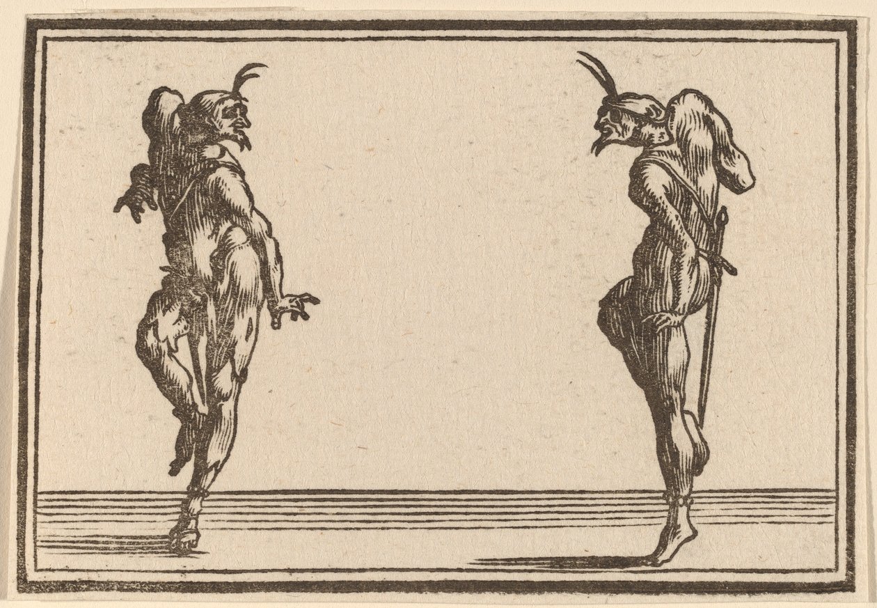 Zwei tanzende Pantalons von Edouard Eckman after Jacques Callot