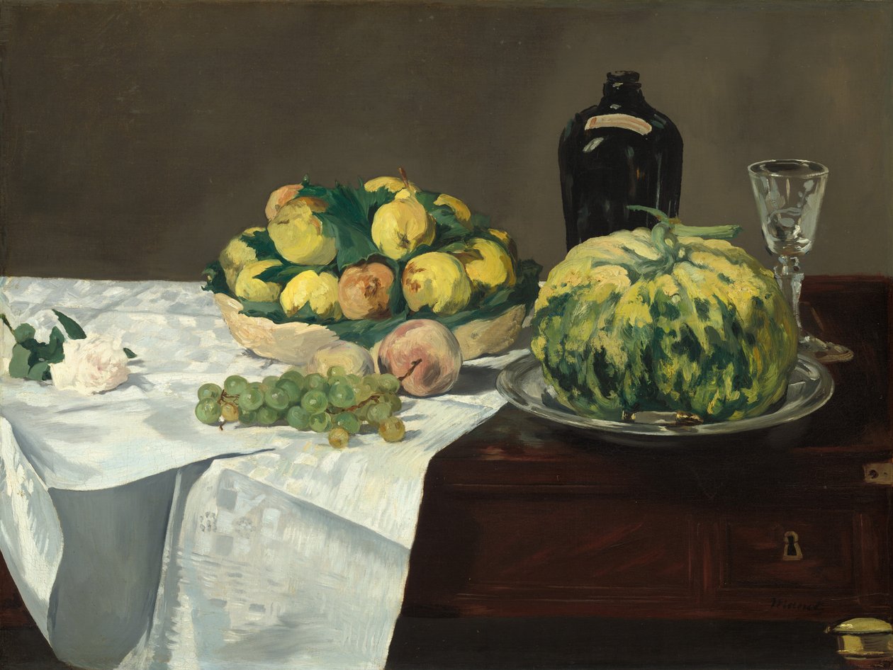 Stillleben mit Melone und Pfirsichen von Édouard Manet
