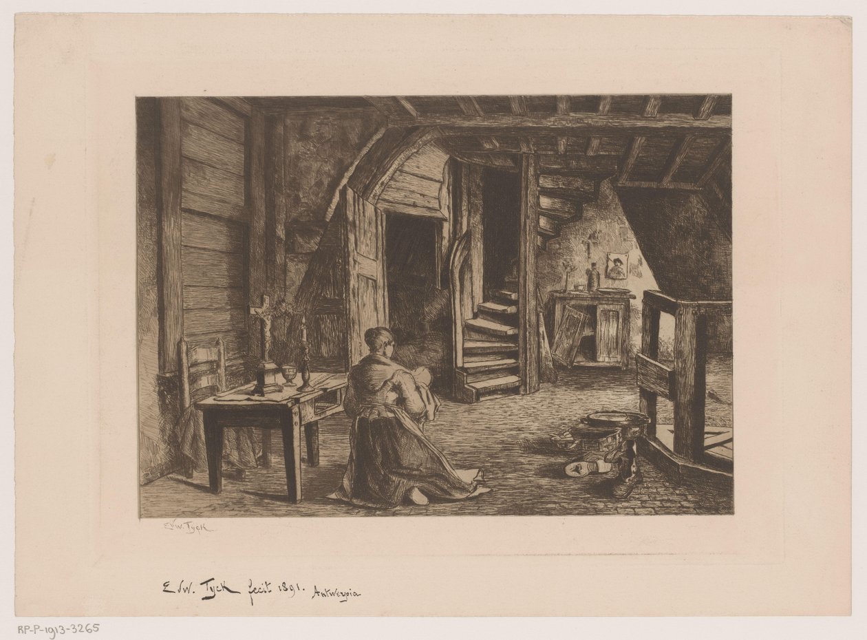 Dachbodeninterieur von Edouard Tyck (signed by artist)