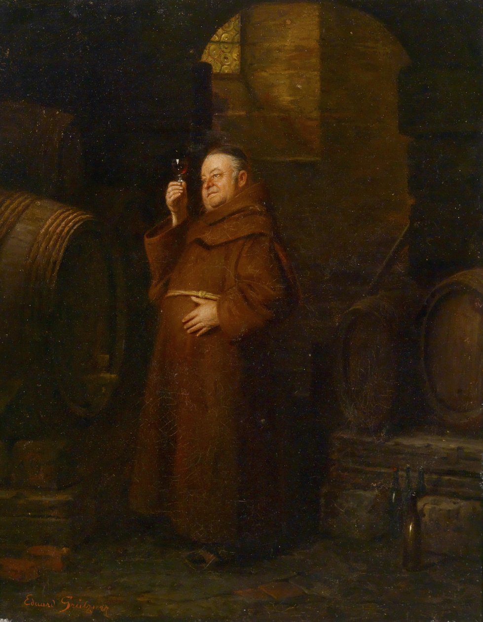 Mönch bei der Weinprobe von Eduard von Grutzner