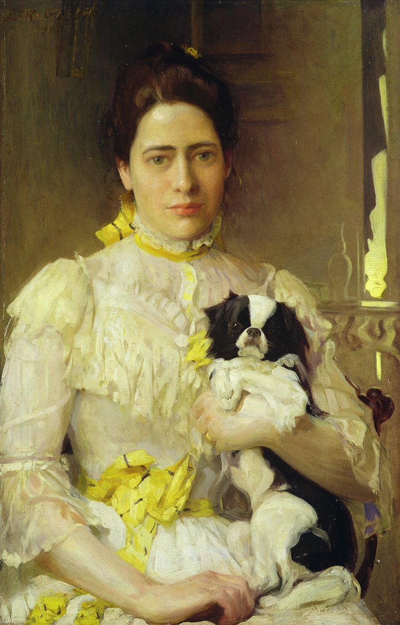 Dame mit einem Schoßhund von Eduardo Leon Garrido