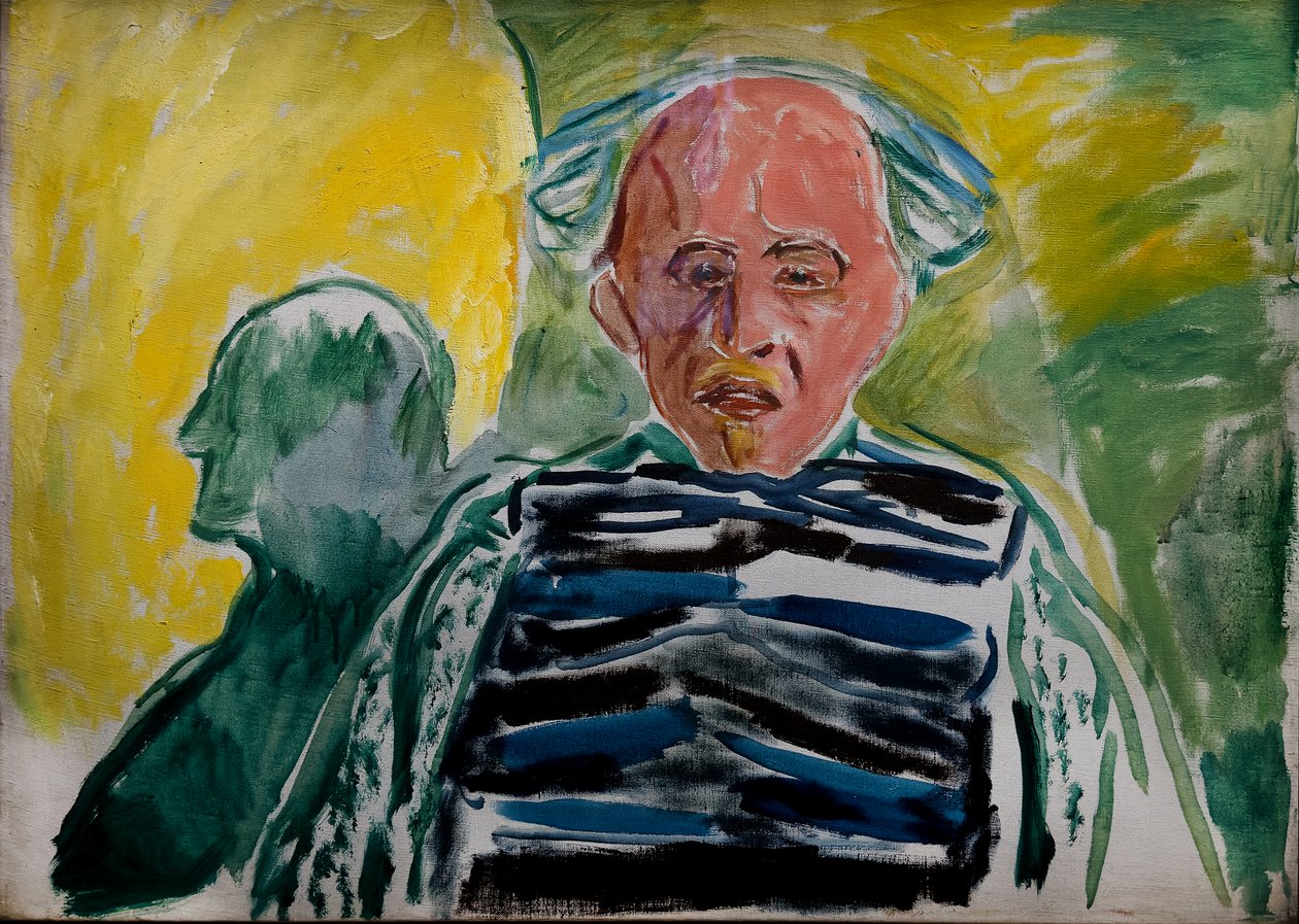 Selbstporträt mit gestreiftem Pullover von Edvard Munch