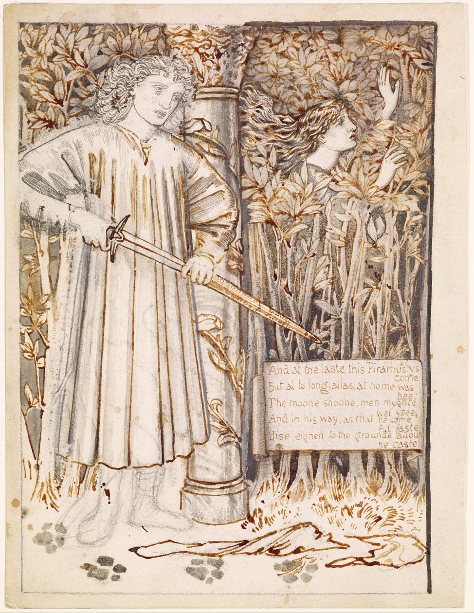 Pyramus und Thisbe - Pyramus zieht sein Schwert, um sich zu töten von Edward Burne Jones