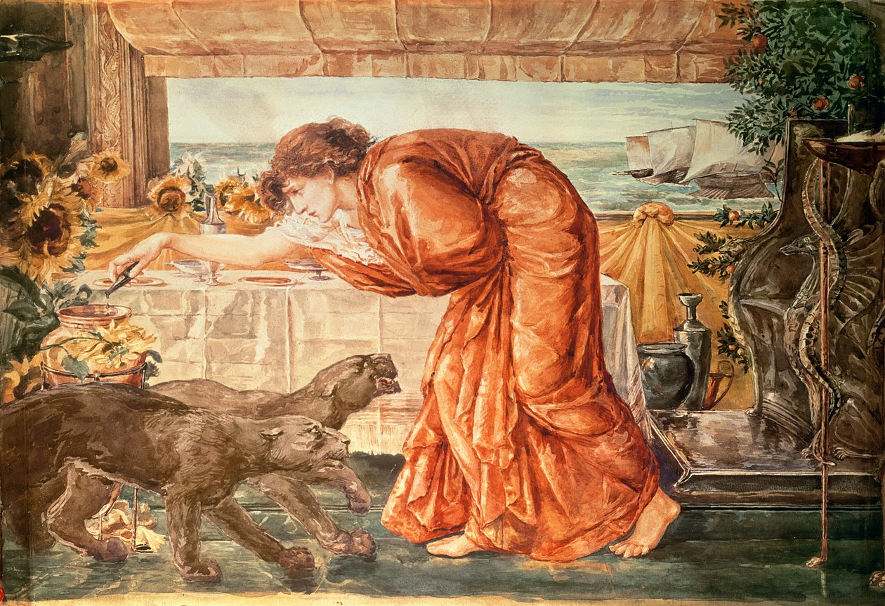 Circe gießt Gift in eine Vase und erwartet die Ankunft von Ulysses, 1863-69 von Edward Burne Jones