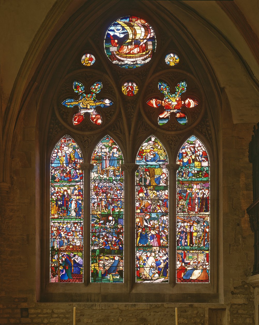 Der Tod von St. Frideswide, Ostfenster der Lateinischen Kapelle, 1859 von Edward Burne Jones