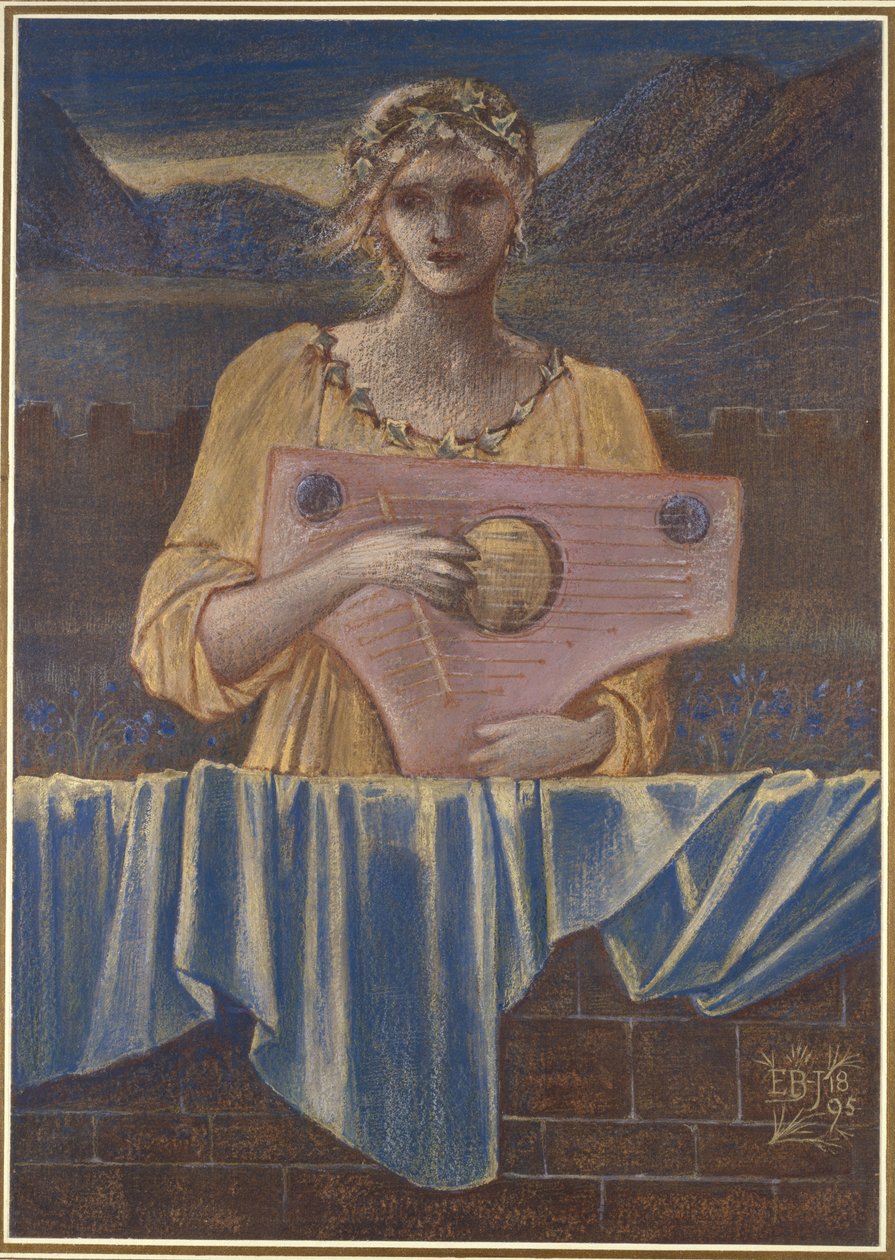 Studie einer Frau mit einem Musikinstrument, 1895 von Edward Burne Jones