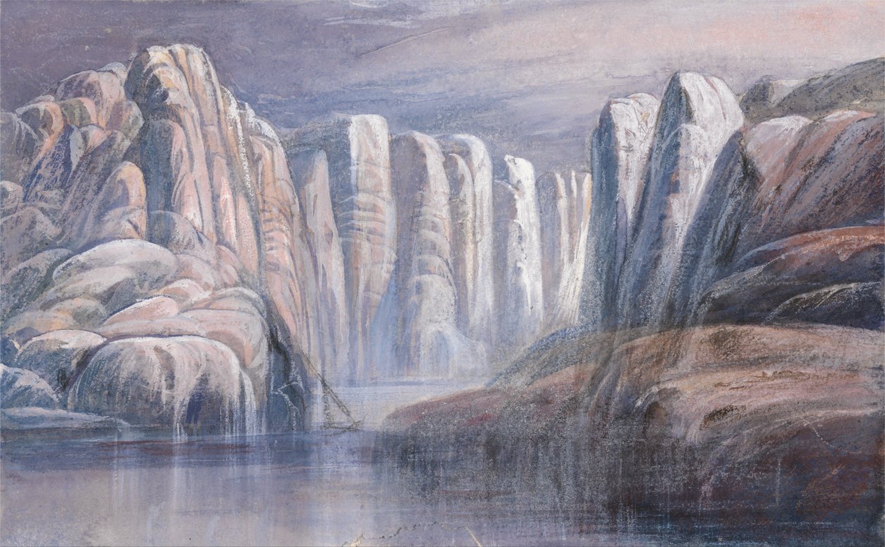 Flusspass, zwischen kahlen Felsklippen von Edward Lear