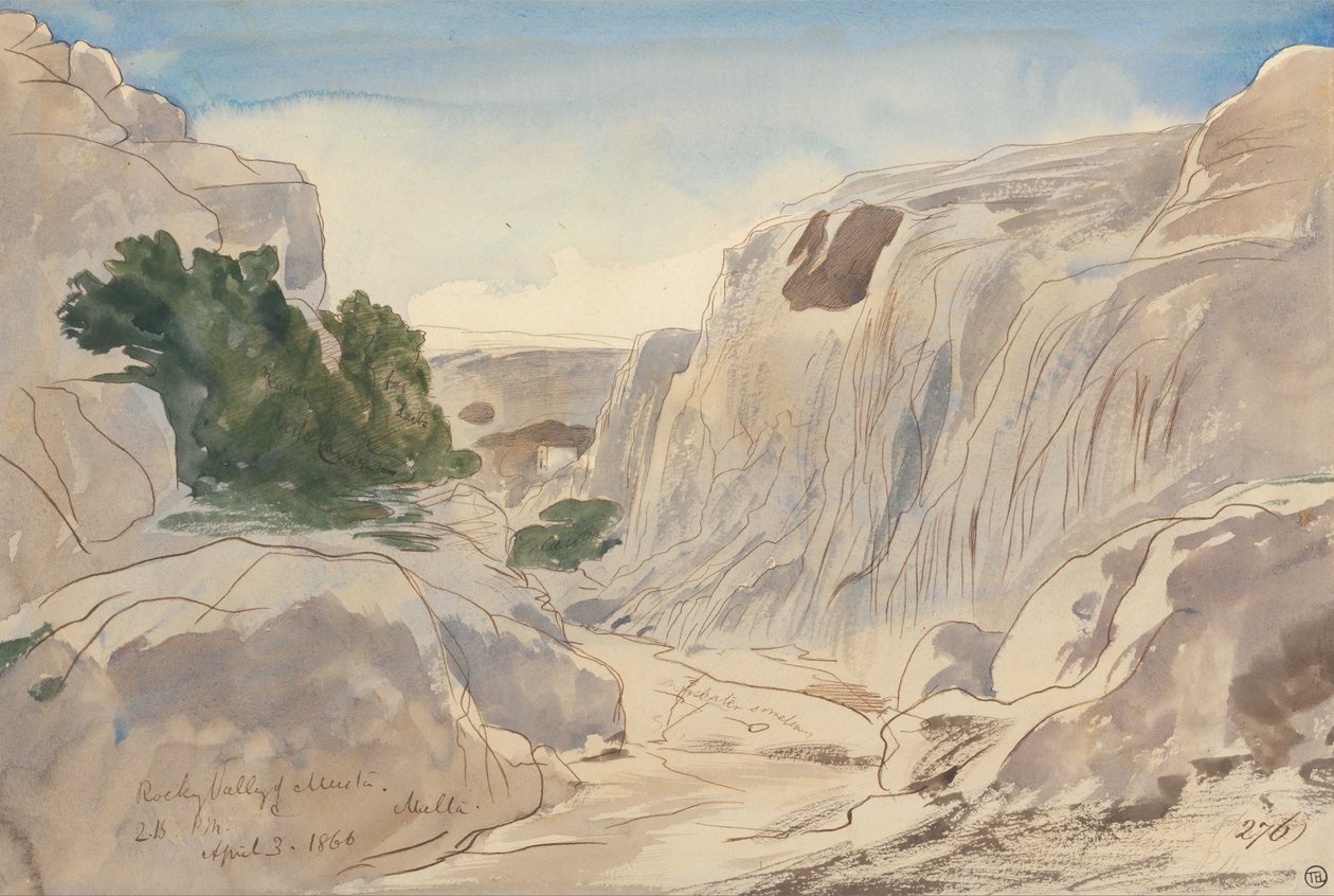 Felsental von Mosta, Malta, 14:15 Uhr (3. April 1866) von Edward Lear