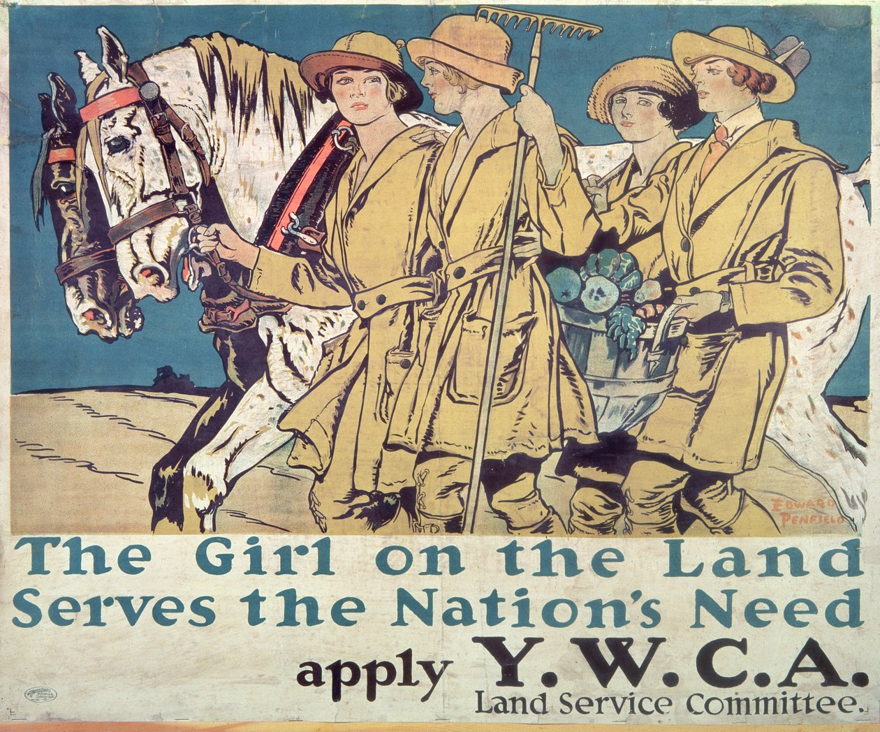 Das Mädchen auf dem Land dient dem Bedürfnis der Nation, Erster Weltkrieg YWCA-Poster von Edward Penfield