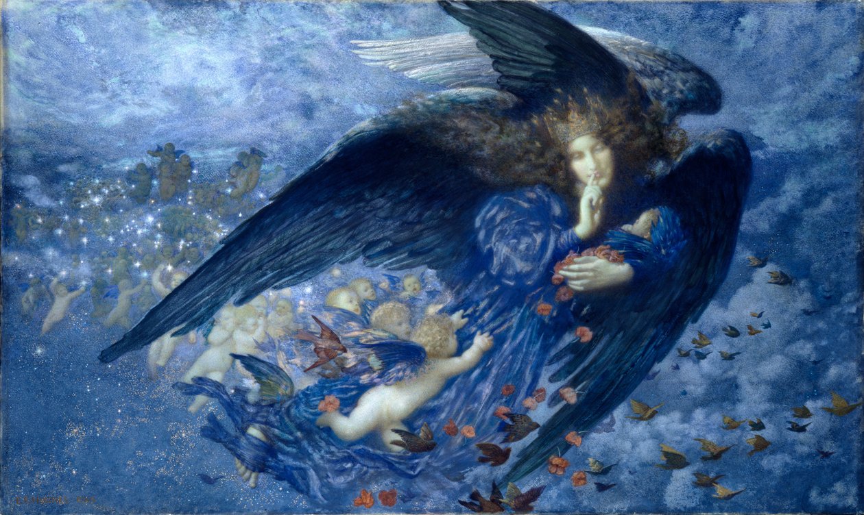 Nacht mit ihrem Sternenzug von Edward Robert Hughes