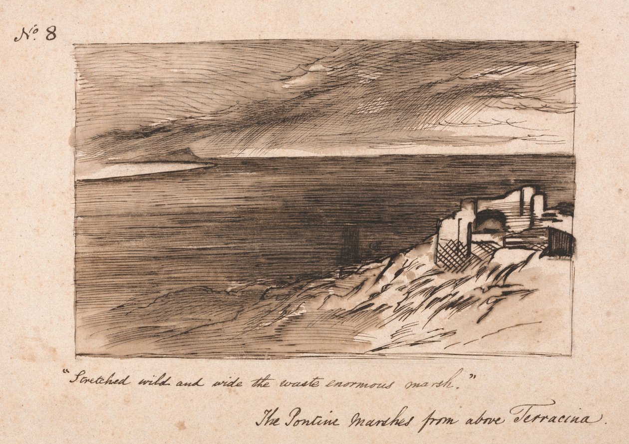Die Pontinischen Sümpfe über Terracina von Edward Lear