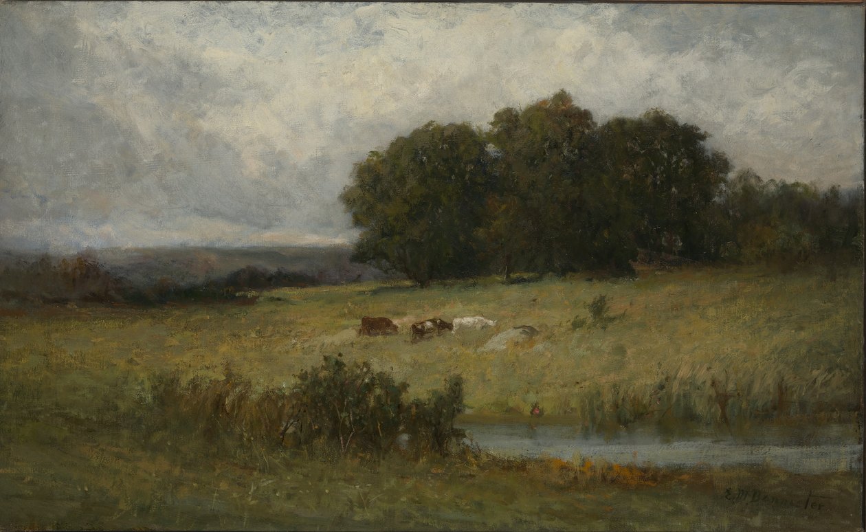 Helle Szene von Rindern in der Nähe eines Baches von Edward Mitchell Bannister