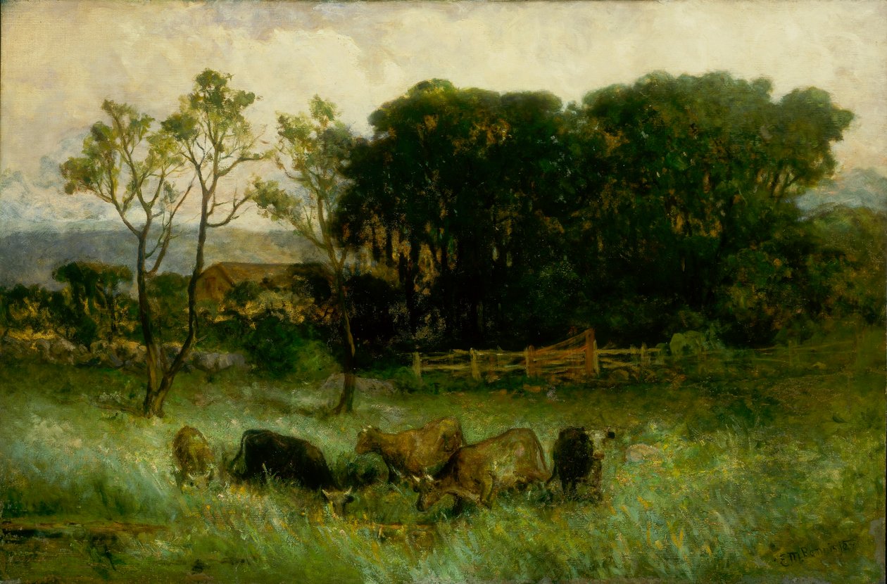 Ohne Titel (fünf Kühe auf der Weide) von Edward Mitchell Bannister