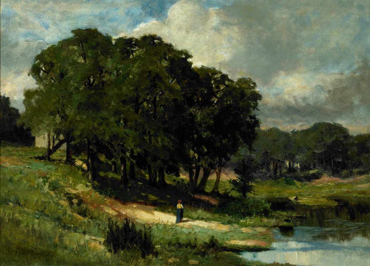Frau steht nahe einem Teich von Edward Mitchell Bannister