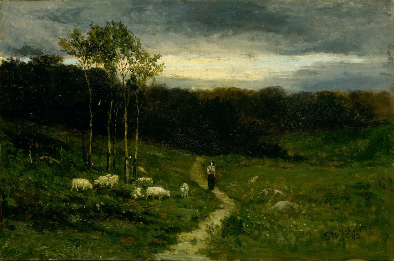 Frau geht den Pfad hinunter von Edward Mitchell Bannister