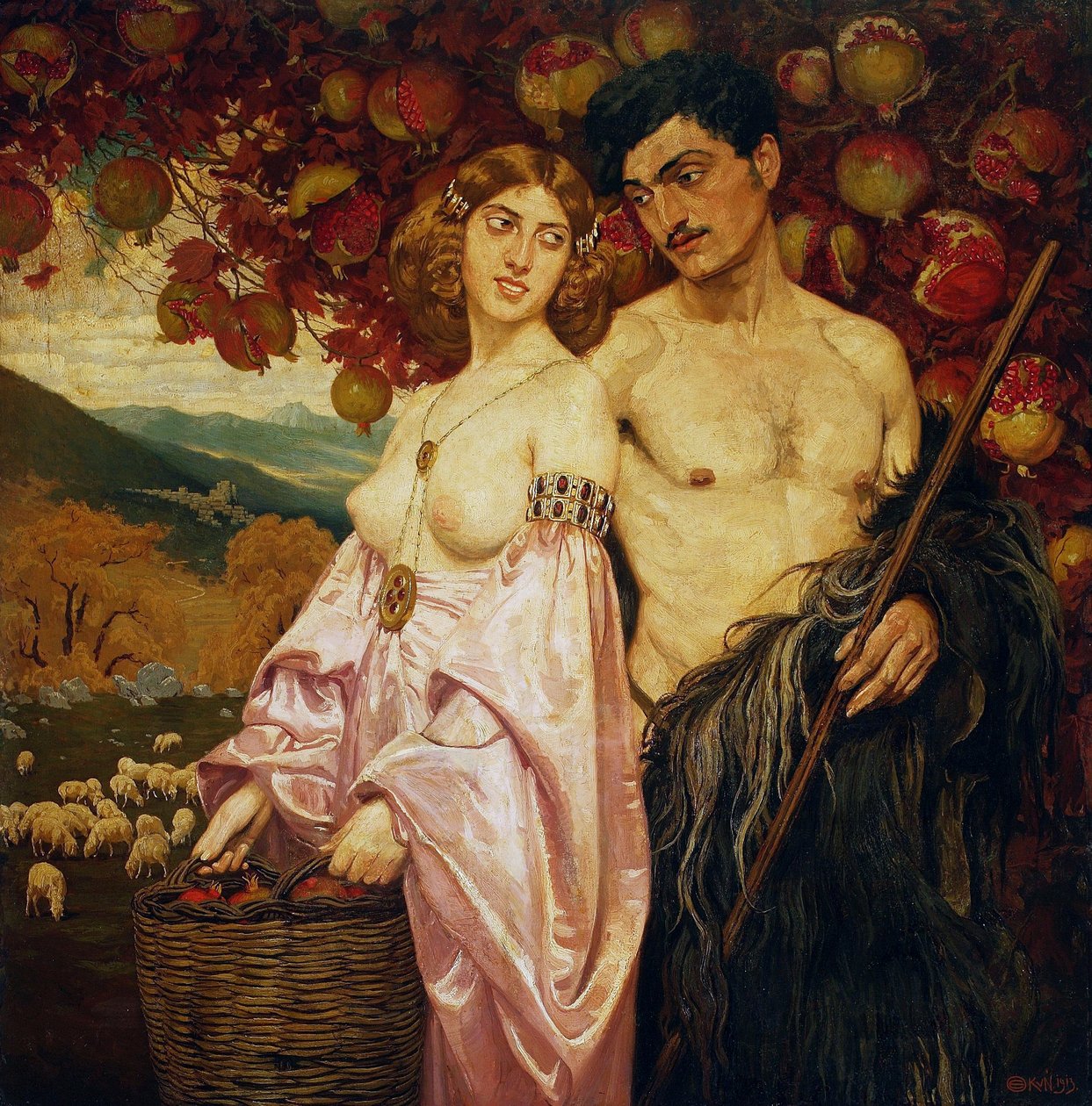 Selbstporträt mit einer sizilianischen Frau – Granatäpfel von Edward Okun