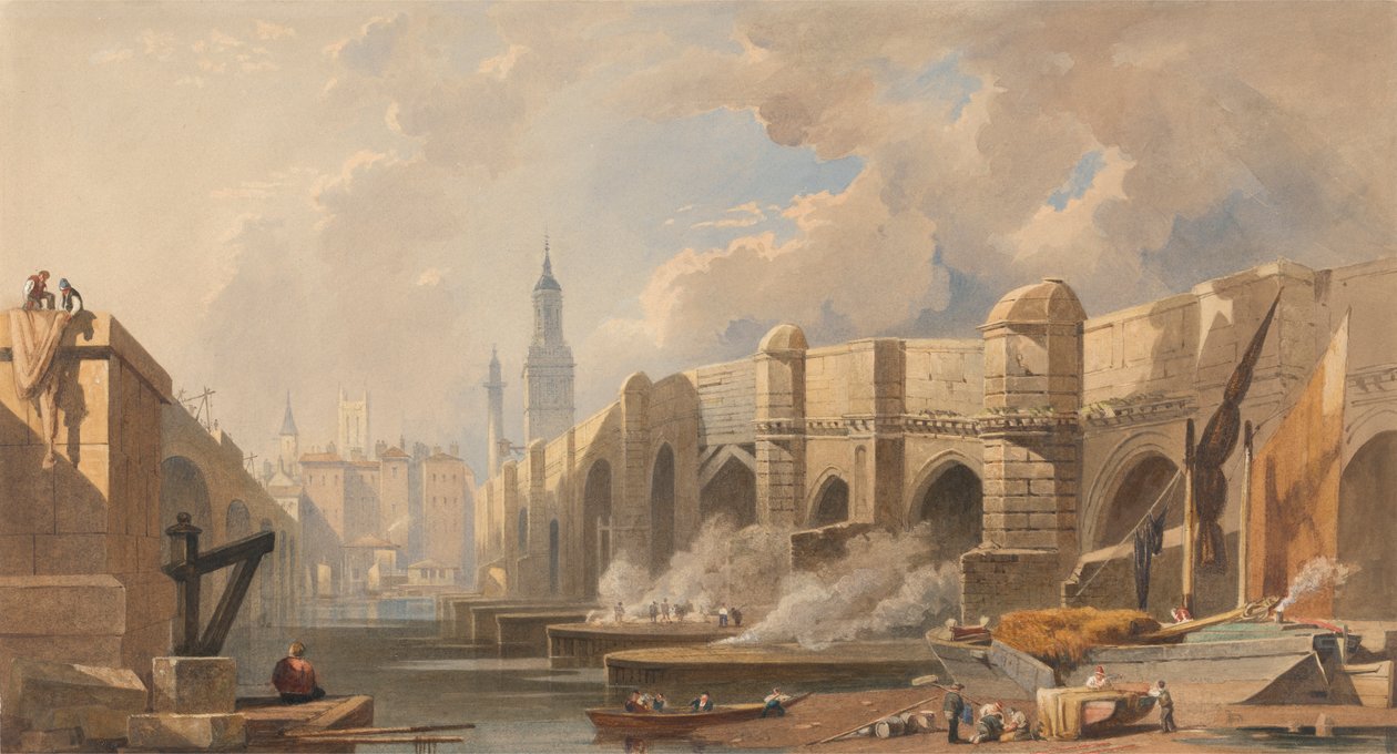 Alte und neue London Bridge von Edward William Cooke