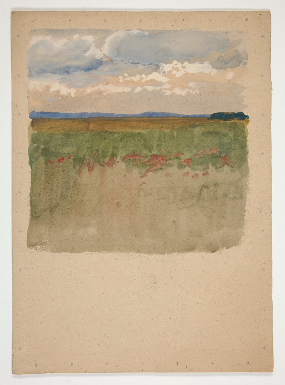 Landschaft mit Feld, Horizont, Himmel von Edwin Austin Abbey