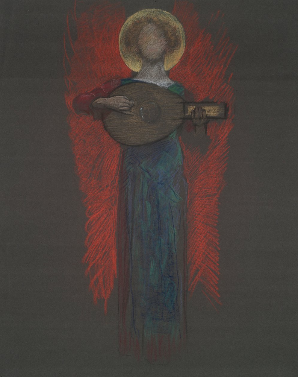 Studie, Engel mit Musikinstrument von Edwin Austin Abbey