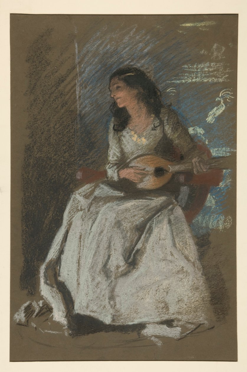 Studie einer Dame, die Mandoline spielt von Edwin Austin Abbey
