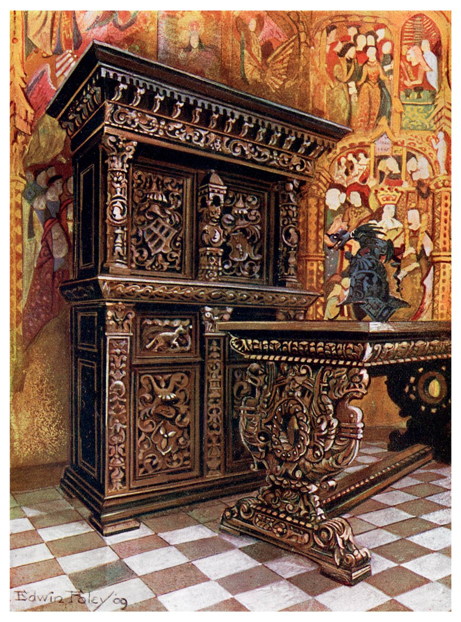 Geschnitzter Eichenarmoire, 1910 von Edwin Foley