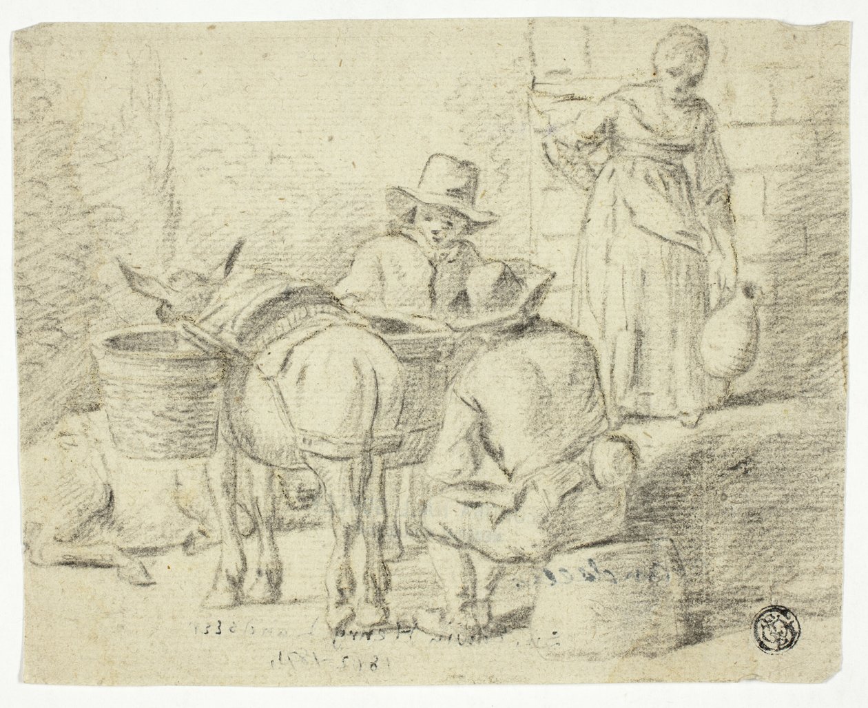 Männer und Esel, Frau mit Krug von Edwin Henry Landseer