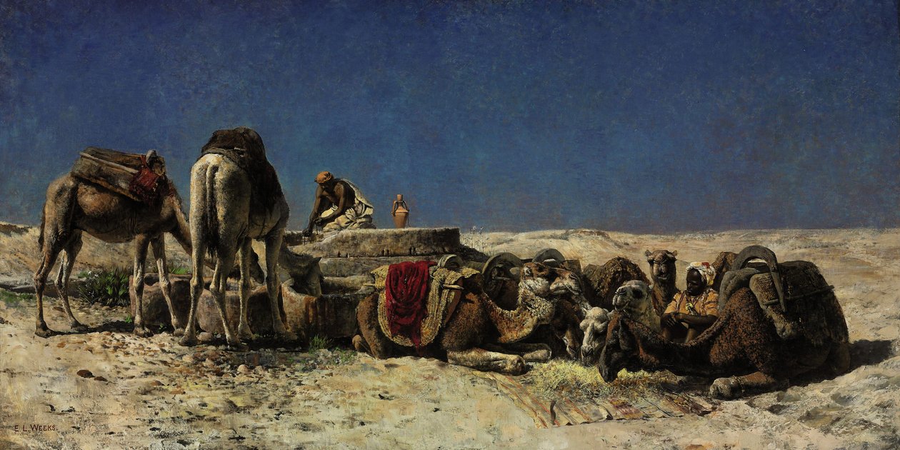 Kamele neben einer Zisterne von Edwin Lord Weeks