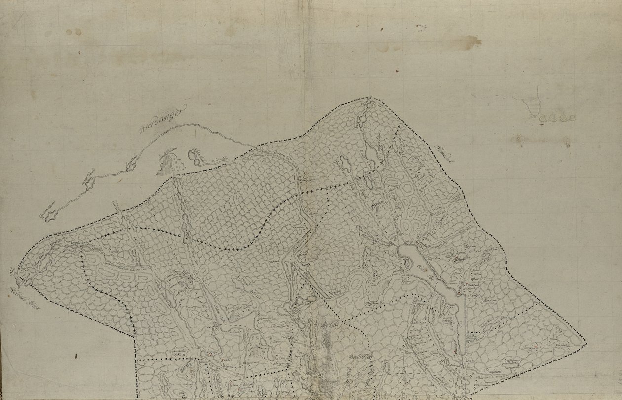 Karte von Telemark, handgezeichnet (ca. 1780) von Eenvold Steenbloch