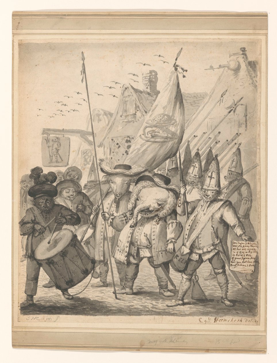 Tiersatire von Egbert van Heemskerck (II) (signed by artist)