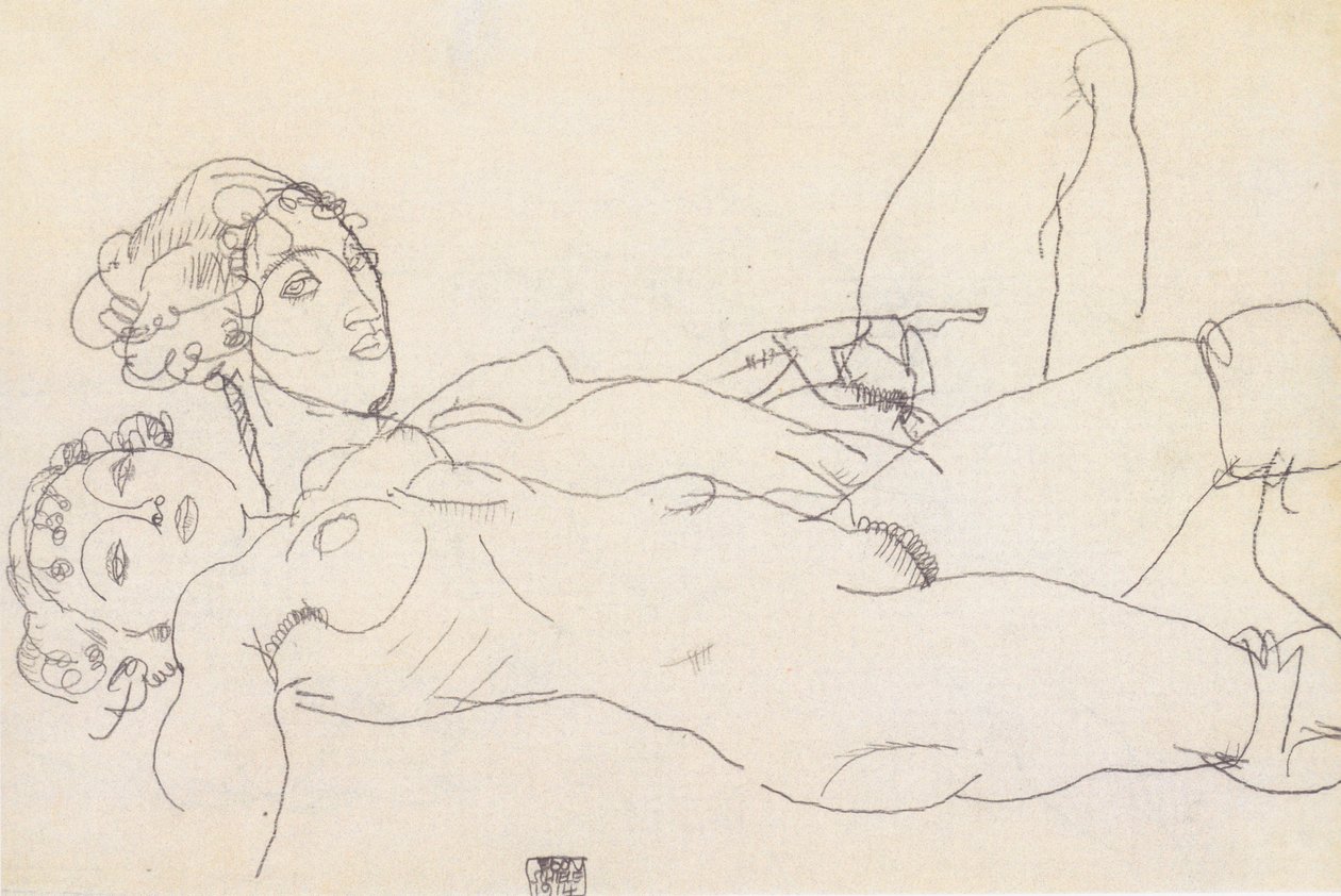 Zwei liegende Mädchenakte von Egon Schiele